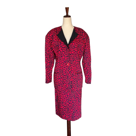 Gianfranco Ferre Jackets & Blazers - Vintage 80s Gianfranco Ferre Red and Blue Print Jacket Skirt Suit Set Large